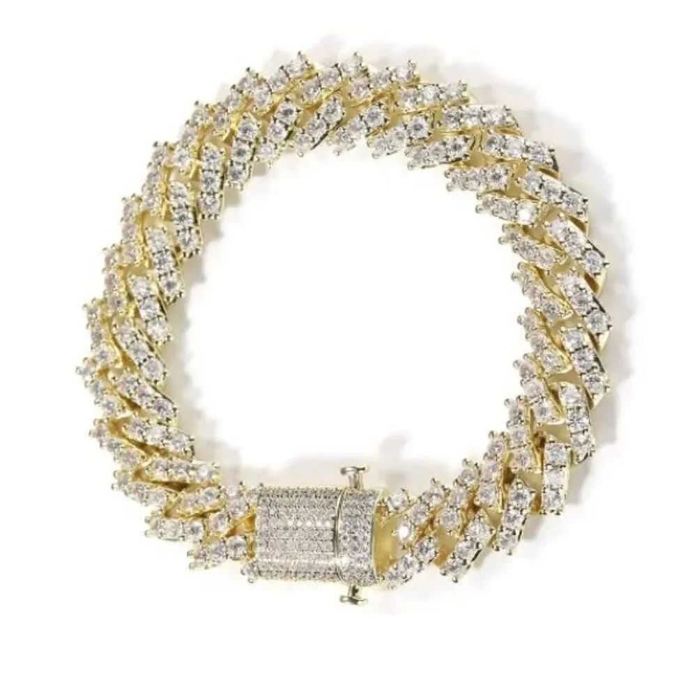 Gold Squeeze Clasp Prong Set Cuban Link Bracelet